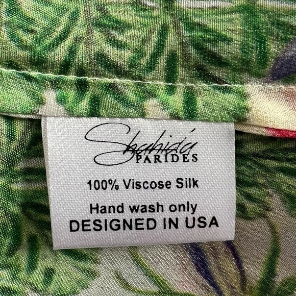 Shahida Parides Silk Off Shoulder Desert Bloom Green Mini Dress Size S/M NEW - Picture 11 of 15